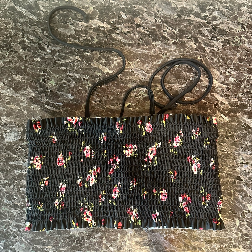 Black Floral Bikini Top